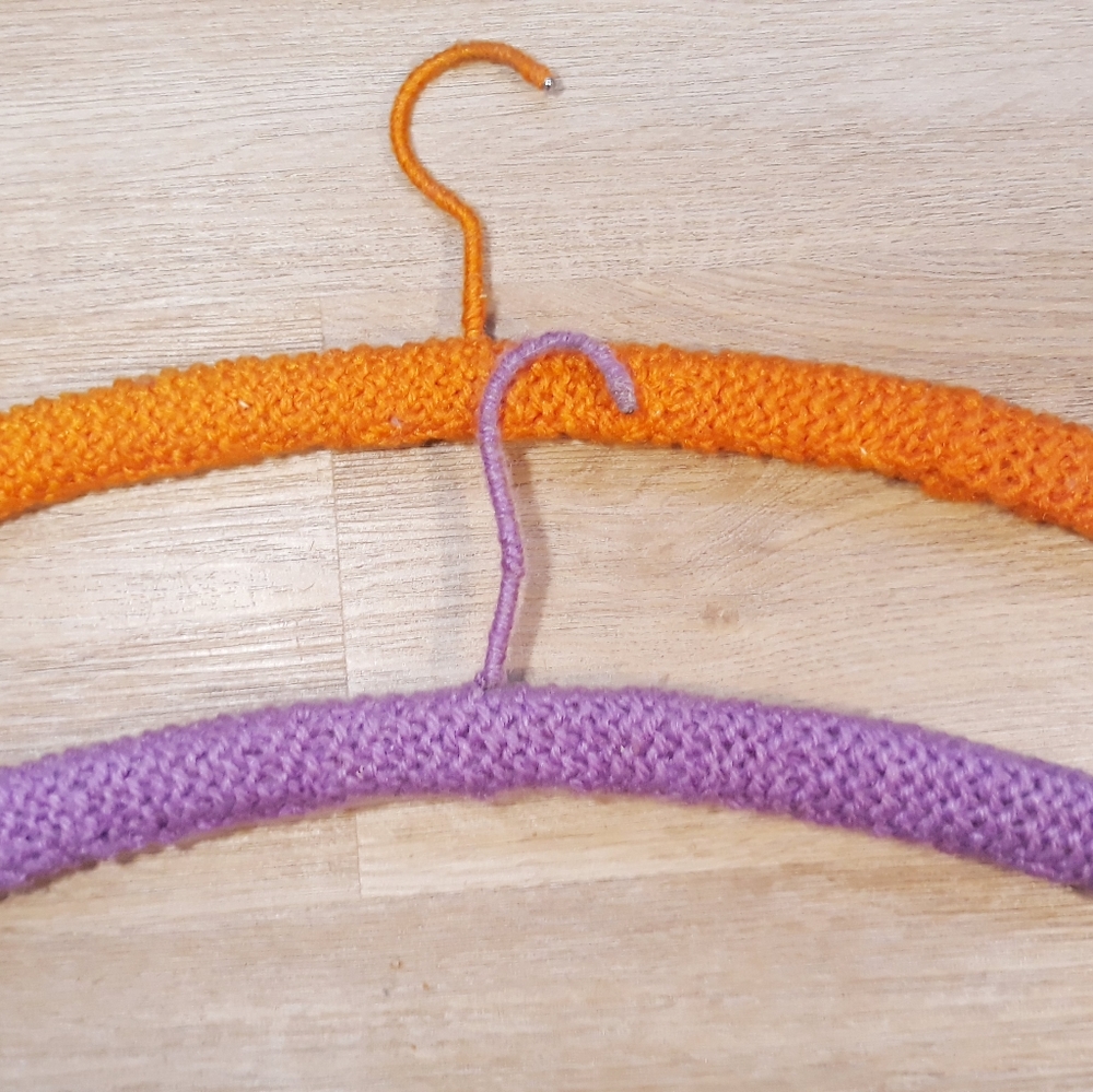Handmade 6 Crochet Covered Hangers - Yellow, Green, Orange and Purple - Picture 5 of 11